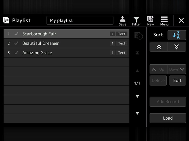 Playlist-scherm van het Yamaha Arranger Workstation PSR-SX920/720+