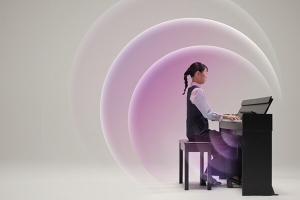 Geluidsgolven die zich verspreiden vanuit een ARIUS-piano