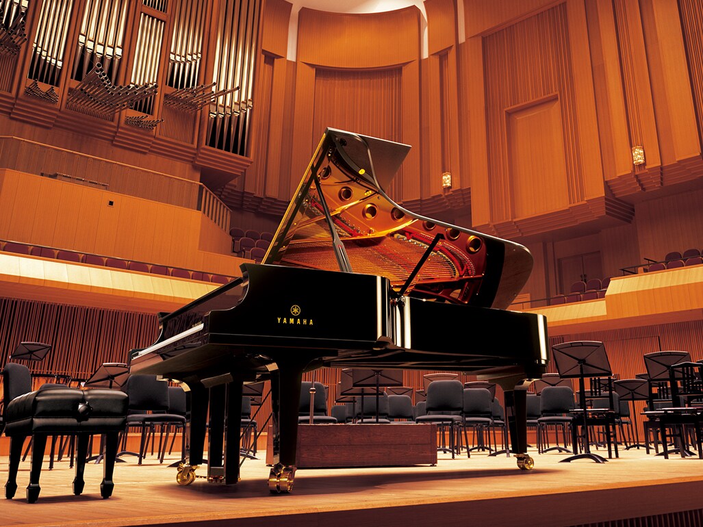 Yamaha CFX-concertvleugel, waarvan de heldere, uitgebalanceerde klank en natuurlijke resonantie worden gereproduceerd in de CFX Voice van ARIUS-piano’s.