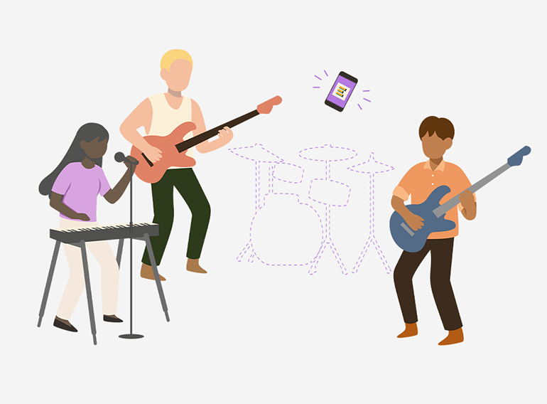 De Extrack muziekoefen-app ter vervanging van bandleden die een oefensessie niet kunnen bijwonen